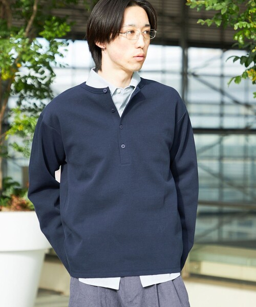 City Ambient Products（シティアンビエントプロダクツ）の「City Ambient Products: ピケ ヘンリー ネック ロングスリーブ（Tシャツ/カットソー・メンズ・ネイビー/ライトグレー/グレー・SMALL/LARGE/MEDIUM）」の4枚目の写真