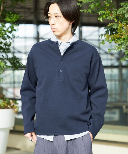 City Ambient Products（シティアンビエントプロダクツ）の「City Ambient Products: ピケ ヘンリー ネック ロングスリーブ（Tシャツ/カットソー・メンズ・ネイビー/ライトグレー/グレー・SMALL/LARGE/MEDIUM）」の5枚目の写真