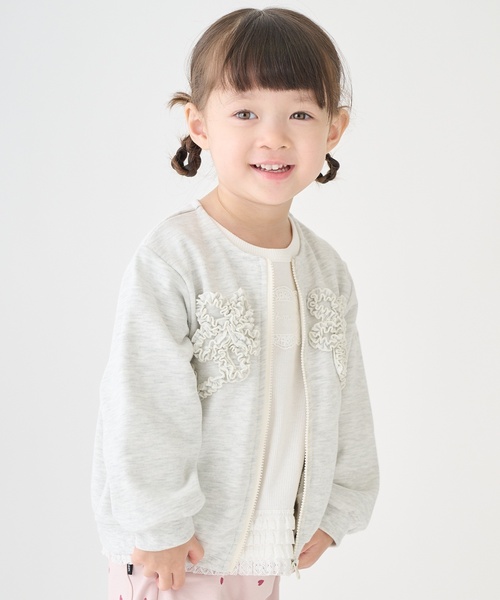 petit main（プティマイン）の「【リンク/防汚】フリルモチーフハオリ（カーディガン/ボレロ・キッズ・ライトピンク/ホワイト系その他/ネイビー・110cm/80ｃｍ/100cm/130cm/120cm/90cm）」の2枚目の写真