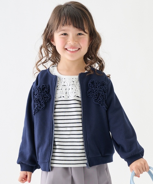 petit main（プティマイン）の「【リンク/防汚】フリルモチーフハオリ（カーディガン/ボレロ・キッズ・ライトピンク/ホワイト系その他/ネイビー・110cm/80ｃｍ/100cm/130cm/120cm/90cm）」の3枚目の写真