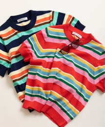 CHILD WOMAN | 強撚綿マルチボーダー天竺半袖プルオーバー(ニット/セーター)