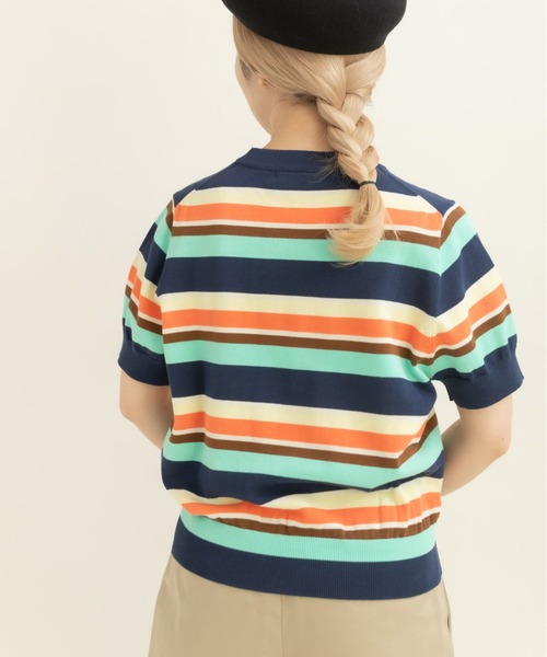 CHILD WOMAN（チャイルドウーマン）の「強撚綿マルチボーダー天竺半袖プルオーバー（ニット/セーター・レディース・レッド/ネイビー・FREE）」の16枚目の写真