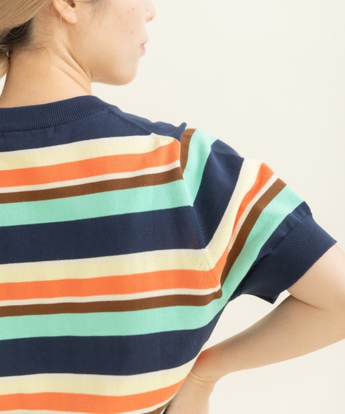 CHILD WOMAN（チャイルドウーマン）の「強撚綿マルチボーダー天竺半袖プルオーバー（ニット/セーター・レディース・レッド/ネイビー・FREE）」の17枚目の写真