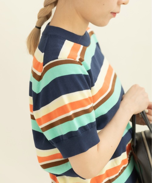 CHILD WOMAN（チャイルドウーマン）の「強撚綿マルチボーダー天竺半袖プルオーバー（ニット/セーター・レディース・レッド/ネイビー・FREE）」の15枚目の写真