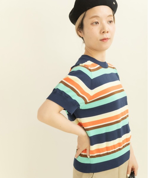 CHILD WOMAN（チャイルドウーマン）の「強撚綿マルチボーダー天竺半袖プルオーバー（ニット/セーター・レディース・レッド/ネイビー・FREE）」の14枚目の写真