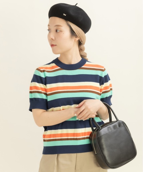 CHILD WOMAN（チャイルドウーマン）の「強撚綿マルチボーダー天竺半袖プルオーバー（ニット/セーター・レディース・レッド/ネイビー・FREE）」の12枚目の写真