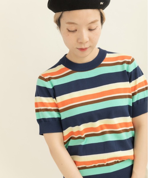 CHILD WOMAN（チャイルドウーマン）の「強撚綿マルチボーダー天竺半袖プルオーバー（ニット/セーター・レディース・レッド/ネイビー・FREE）」の13枚目の写真