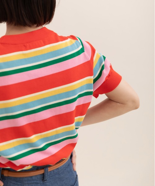 CHILD WOMAN（チャイルドウーマン）の「強撚綿マルチボーダー天竺半袖プルオーバー（ニット/セーター・レディース・レッド/ネイビー・FREE）」の5枚目の写真