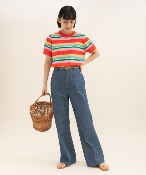 CHILD WOMAN（チャイルドウーマン）の「強撚綿マルチボーダー天竺半袖プルオーバー（ニット/セーター・レディース・レッド/ネイビー・FREE）」の9枚目の写真