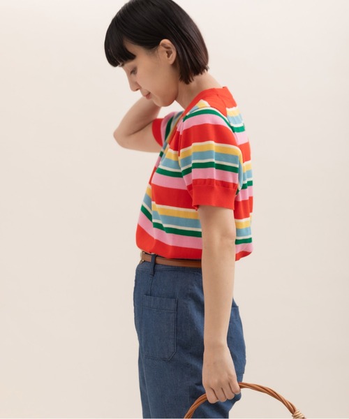 CHILD WOMAN（チャイルドウーマン）の「強撚綿マルチボーダー天竺半袖プルオーバー（ニット/セーター・レディース・レッド/ネイビー・FREE）」の7枚目の写真