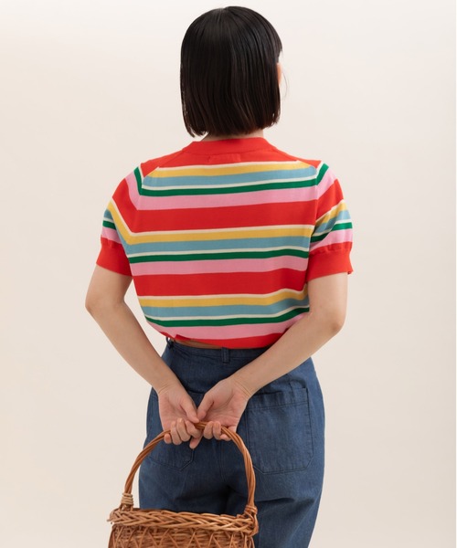 CHILD WOMAN（チャイルドウーマン）の「強撚綿マルチボーダー天竺半袖プルオーバー（ニット/セーター・レディース・レッド/ネイビー・FREE）」の8枚目の写真