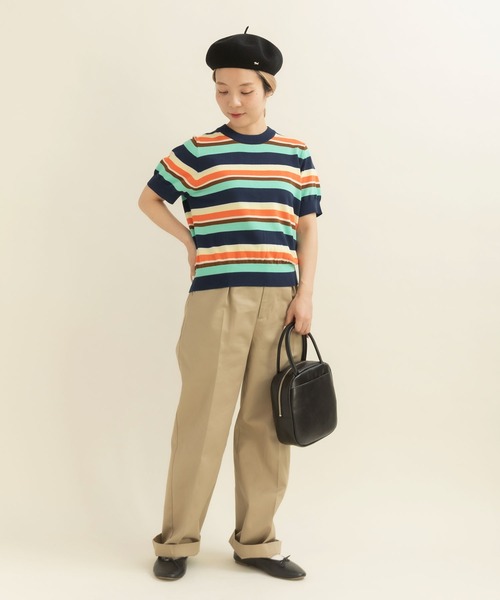 CHILD WOMAN(チャイルドウーマン)の「強撚綿マルチボーダー天竺半袖プルオーバー(ニット/セーター・レディース・レッド/ネイビー・FREE)」の3枚目の写真