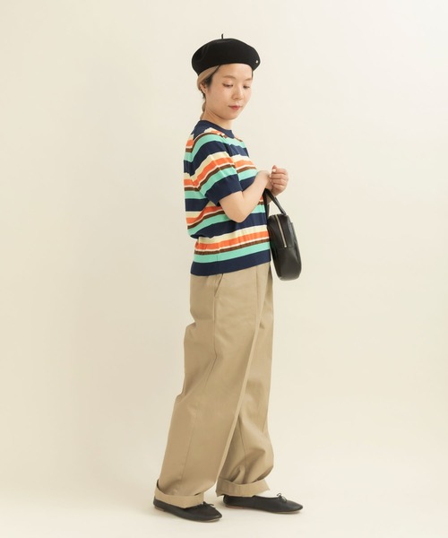 CHILD WOMAN(チャイルドウーマン)の「強撚綿マルチボーダー天竺半袖プルオーバー(ニット/セーター・レディース・レッド/ネイビー・FREE)」の4枚目の写真