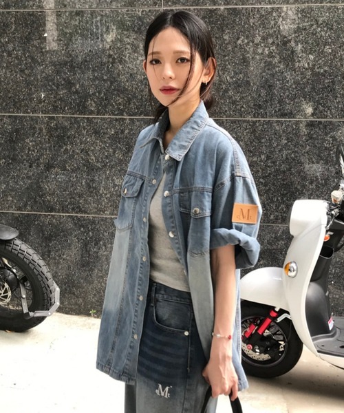 MUCENT(ムセント)の「◇MUCENT◇ブランド直輸入正規品/COUNTRY DENIM HALF SHIRT カントリーロールアップデニム半袖シャツ(シャツ/ブラウス・レディース・ライトブルー/チャコール・FREE)」の2枚目の写真
