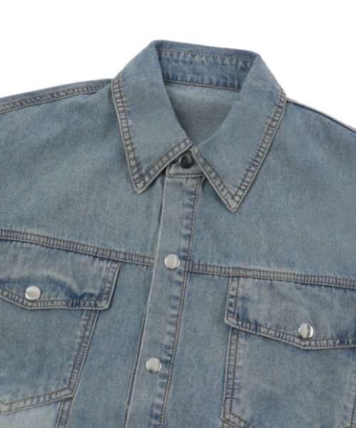 MUCENT(ムセント)の「◇MUCENT◇ブランド直輸入正規品/COUNTRY DENIM HALF SHIRT カントリーロールアップデニム半袖シャツ(シャツ/ブラウス・レディース・ライトブルー/チャコール・FREE)」の7枚目の写真