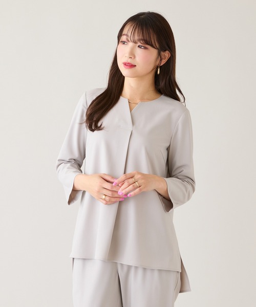 Rose Tiara(ローズティアラ)の「【セットアップ対応】【イージーケア】ストレッチツイルブラウス(シャツ/ブラウス・レディース・ネイビー/ベージュ・46/42/38)」の15枚目の写真