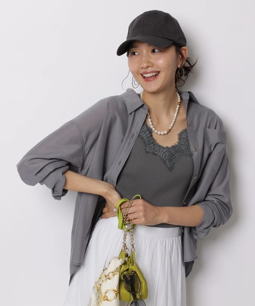 JUSGLITTY（ジャスグリッティー）の「シアーシャツ×レースニットＳＥＴ（ニット/セーター・レディース・チャコールグレー/ホワイト/ピンク/ミント・2）」の9枚目の写真