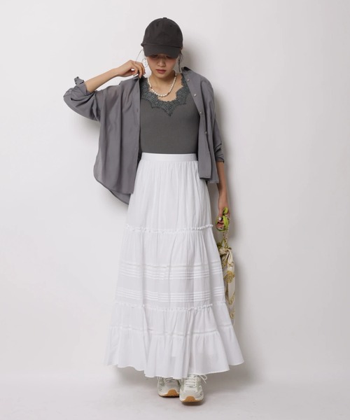 JUSGLITTY（ジャスグリッティー）の「シアーシャツ×レースニットＳＥＴ（ニット/セーター・レディース・チャコールグレー/ホワイト/ピンク/ミント・2）」の15枚目の写真