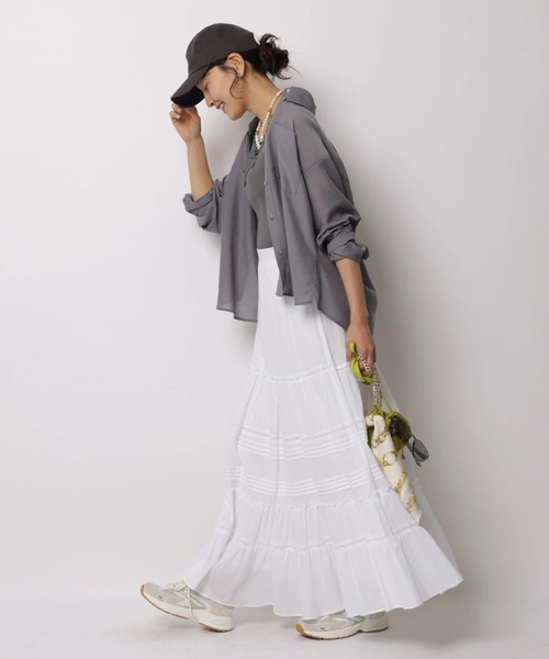 JUSGLITTY（ジャスグリッティー）の「シアーシャツ×レースニットＳＥＴ（ニット/セーター・レディース・チャコールグレー/ホワイト/ピンク/ミント・2）」の16枚目の写真