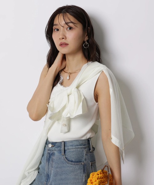 JUSGLITTY（ジャスグリッティー）の「シアーシャツ×レースニットＳＥＴ（ニット/セーター・レディース・チャコールグレー/ホワイト/ピンク/ミント・2）」の19枚目の写真