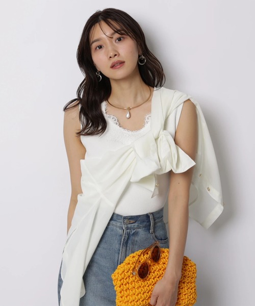 JUSGLITTY（ジャスグリッティー）の「シアーシャツ×レースニットＳＥＴ（ニット/セーター・レディース・チャコールグレー/ホワイト/ピンク/ミント・2）」の20枚目の写真