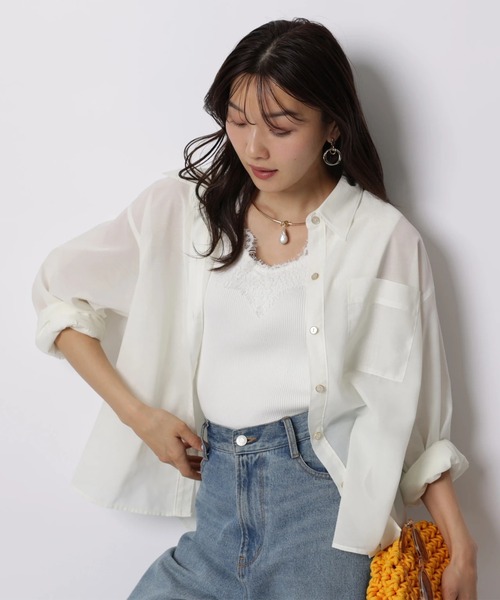 JUSGLITTY（ジャスグリッティー）の「シアーシャツ×レースニットＳＥＴ（ニット/セーター・レディース・チャコールグレー/ホワイト/ピンク/ミント・2）」の21枚目の写真