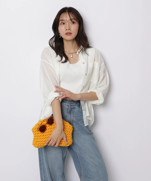 JUSGLITTY（ジャスグリッティー）の「シアーシャツ×レースニットＳＥＴ（ニット/セーター・レディース・チャコールグレー/ホワイト/ピンク/ミント・2）」の22枚目の写真