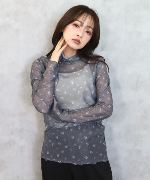 CECIL McBEE（セシルマクビー）の「パワーネット小花柄タートルネック（Tシャツ/カットソー・レディース・アイボリー/チャコールグレー/ブラック・MEDIUM/LARGE）」の19枚目の写真