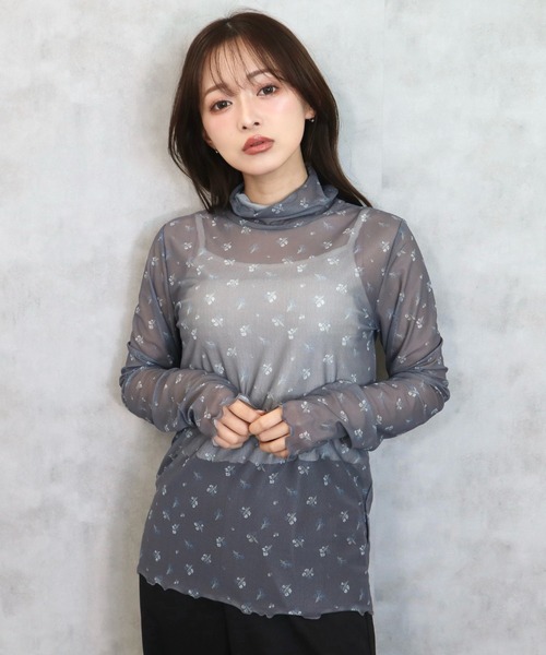 CECIL McBEE（セシルマクビー）の「パワーネット小花柄タートルネック（Tシャツ/カットソー・レディース・アイボリー/チャコールグレー/ブラック・MEDIUM/LARGE）」の20枚目の写真