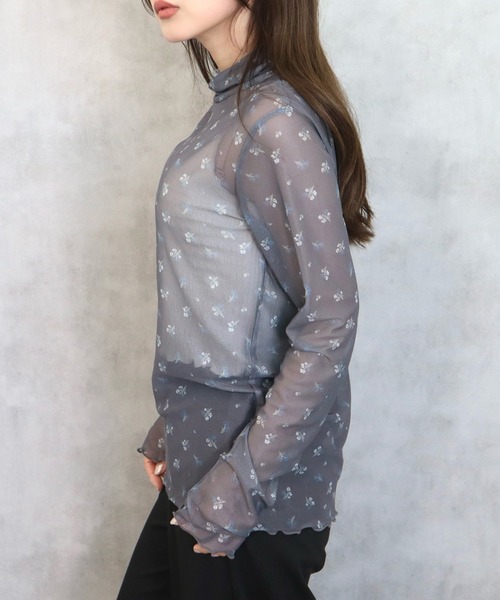 CECIL McBEE（セシルマクビー）の「パワーネット小花柄タートルネック（Tシャツ/カットソー・レディース・アイボリー/チャコールグレー/ブラック・MEDIUM/LARGE）」の22枚目の写真