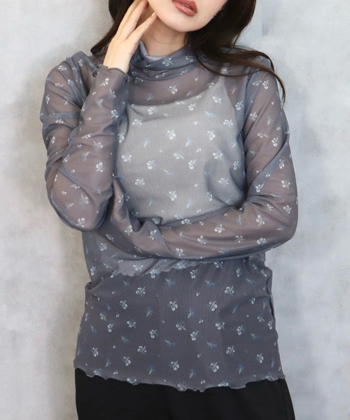 CECIL McBEE（セシルマクビー）の「パワーネット小花柄タートルネック（Tシャツ/カットソー・レディース・アイボリー/チャコールグレー/ブラック・MEDIUM/LARGE）」の21枚目の写真