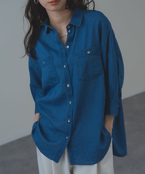 ANNA LUNA(アンナルナ)の「【ANNA LUNA】軽やかに着こなす 大人の シアー デニム シャツ(シャツ/ブラウス・レディース・ブルー/ネイビー・MEDIUM)」の1枚目の写真