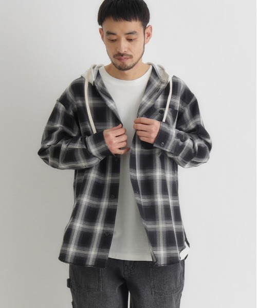 BACK NUMBER（バックナンバー）の「【BACK NUMBER】レイヤード風チェックシャツ (ビンテージ風 / ライトアウター / スウェットコンビ)（シャツ/ブラウス・メンズ・ブルー/ブラウン/ブラック・S/M/L/XL）」の2枚目の写真