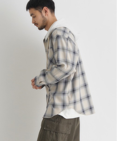 BACK NUMBER（バックナンバー）の「【BACK NUMBER】レイヤード風チェックシャツ (ビンテージ風 / ライトアウター / スウェットコンビ)（シャツ/ブラウス・メンズ・ブルー/ブラウン/ブラック・S/M/L/XL）」の5枚目の写真