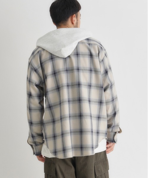 BACK NUMBER（バックナンバー）の「【BACK NUMBER】レイヤード風チェックシャツ (ビンテージ風 / ライトアウター / スウェットコンビ)（シャツ/ブラウス・メンズ・ブルー/ブラウン/ブラック・S/M/L/XL）」の6枚目の写真
