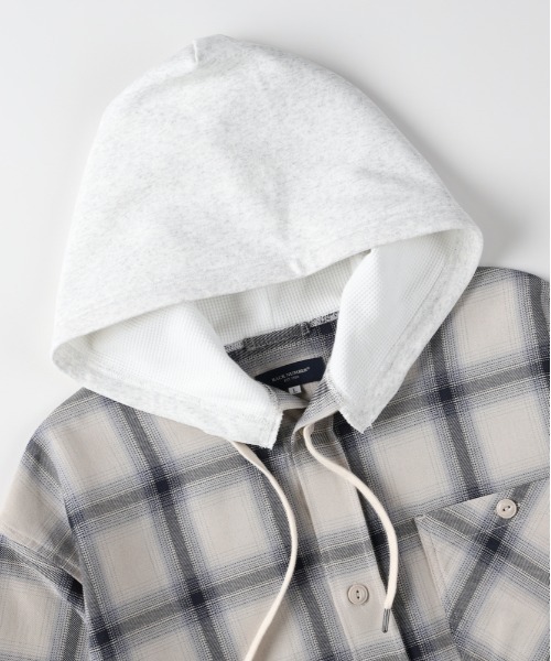 BACK NUMBER（バックナンバー）の「【BACK NUMBER】レイヤード風チェックシャツ (ビンテージ風 / ライトアウター / スウェットコンビ)（シャツ/ブラウス・メンズ・ブルー/ブラウン/ブラック・S/M/L/XL）」の14枚目の写真