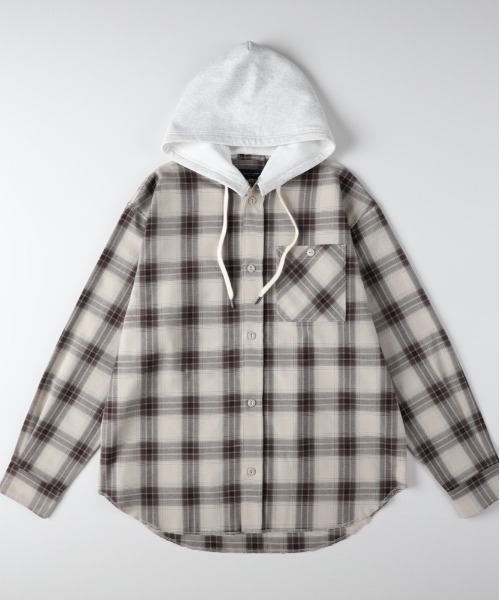 BACK NUMBER（バックナンバー）の「【BACK NUMBER】レイヤード風チェックシャツ (ビンテージ風 / ライトアウター / スウェットコンビ)（シャツ/ブラウス・メンズ・ブルー/ブラウン/ブラック・S/M/L/XL）」の22枚目の写真