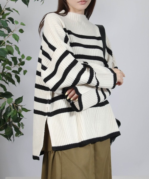 Social GIRL（ソーシャルガール）の「【SL】【it】【Social GIRL】ボーダーハイネックニット（ニット/セーター・レディース・ブラック/オフホワイト/ベージュ/ネイビー・M）」の20枚目の写真