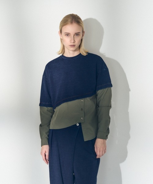 Muel Chic(ミュエルシック)の「Nove sweat denim CS ノーヴェスウェットデニムカットソー(その他トップス・レディース・ブルー/ブラック/インディゴブルー・FREE)」の1枚目の写真
