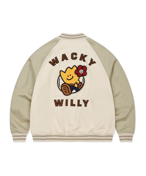 Wacky WiLLy(ワッキーウィリー)の「PATCHWORK GRAPHIC VARSITY JACKET(スタジャン・メンズ・クリーム/ネイビー・SMALL/MEDIUM/LARGE/X-LARGE)」の5枚目の写真