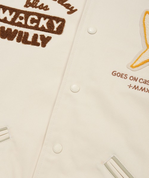 Wacky WiLLy(ワッキーウィリー)の「PATCHWORK GRAPHIC VARSITY JACKET(スタジャン・メンズ・クリーム/ネイビー・SMALL/MEDIUM/LARGE/X-LARGE)」の8枚目の写真