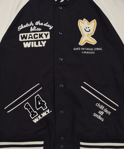 Wacky WiLLy(ワッキーウィリー)の「PATCHWORK GRAPHIC VARSITY JACKET(スタジャン・メンズ・クリーム/ネイビー・SMALL/MEDIUM/LARGE/X-LARGE)」の16枚目の写真