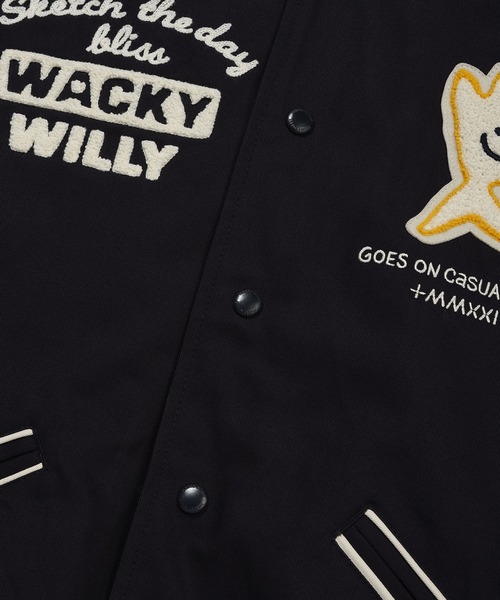 Wacky WiLLy(ワッキーウィリー)の「PATCHWORK GRAPHIC VARSITY JACKET(スタジャン・メンズ・クリーム/ネイビー・SMALL/MEDIUM/LARGE/X-LARGE)」の17枚目の写真