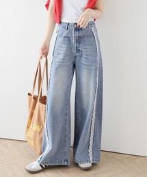 AMELY（エミリー）の「レースデザインワイドデニムパンツ（デニムパンツ）」