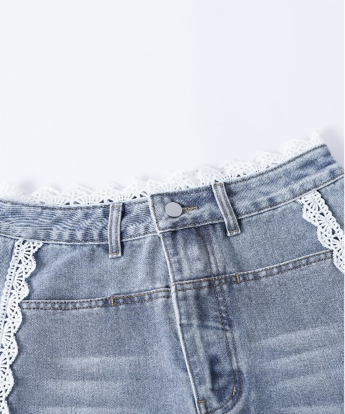 AMELY(エミリー)の「レースデザインワイドデニムパンツ(デニムパンツ・レディース・ライトブルー・M/L)」の11枚目の写真