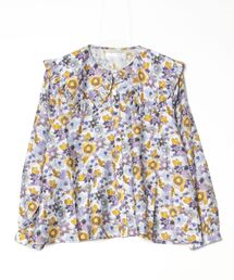 水彩花柄フリル衿ブラウス