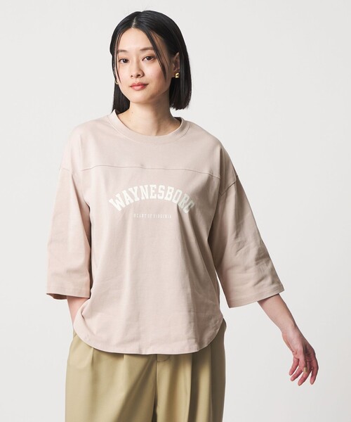 A DAY IN THE LIFE UNITED ARROWS(アデイインザライフユナイテッドアローズ)の「プリント フットボールT 7分袖 <A DAY IN THE LIFE>(Tシャツ/カットソー・レディース・ネイビー/ライトピンク/オフホワイト/グレー系・FREE)」の4枚目の写真