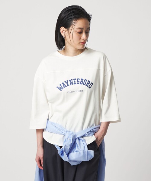 A DAY IN THE LIFE UNITED ARROWS(アデイインザライフユナイテッドアローズ)の「プリント フットボールT 7分袖 <A DAY IN THE LIFE>(Tシャツ/カットソー・レディース・ネイビー/ライトピンク/オフホワイト/グレー系・FREE)」の8枚目の写真
