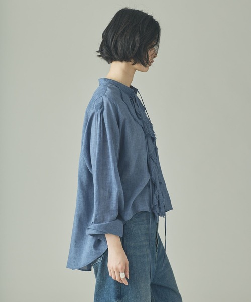 Curensology（カレンソロジー）の「Curensology(カレンソロジー)/ウォッシャブルラミーフリルブラウス（シャツ/ブラウス・レディース・ブルー系その他/ホワイト/グレー系その他2・FREE）」の8枚目の写真