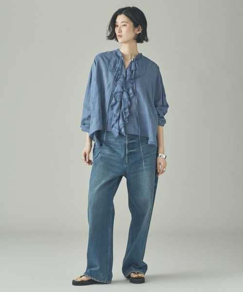 Curensology（カレンソロジー）の「Curensology(カレンソロジー)/ウォッシャブルラミーフリルブラウス（シャツ/ブラウス・レディース・ブルー系その他/ホワイト/グレー系その他2・FREE）」の10枚目の写真